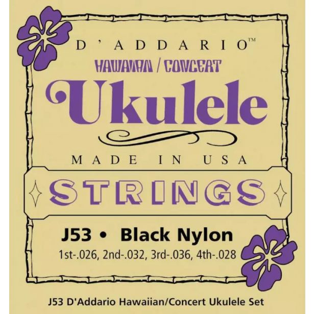 D' Addario Hawaiian/Concert Ukulele Strings Set Black Nylon Strings J53