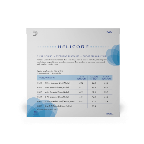 D' Addario Helicore Orchestral Bass E String 3/4 Scale Medium Tension H614 3/4M