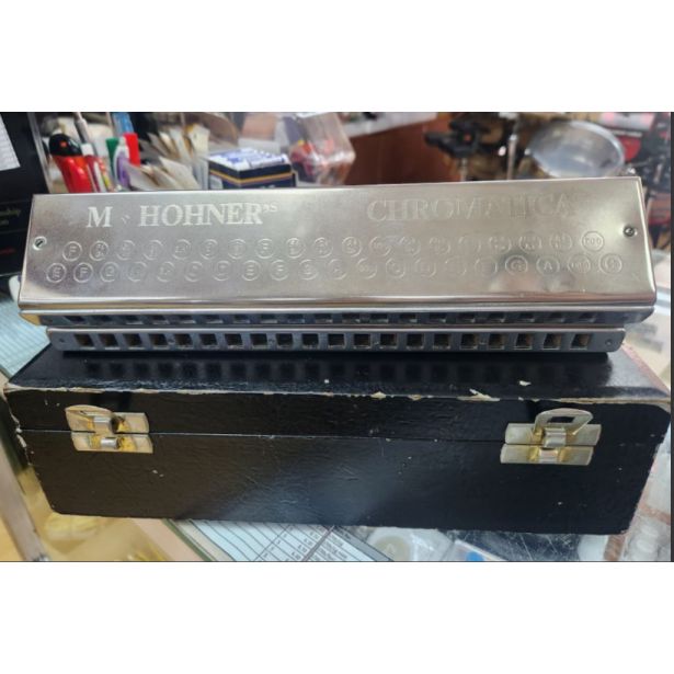 Used Hohner Double octave bass harmonica M268 - 78 lead, wood combo