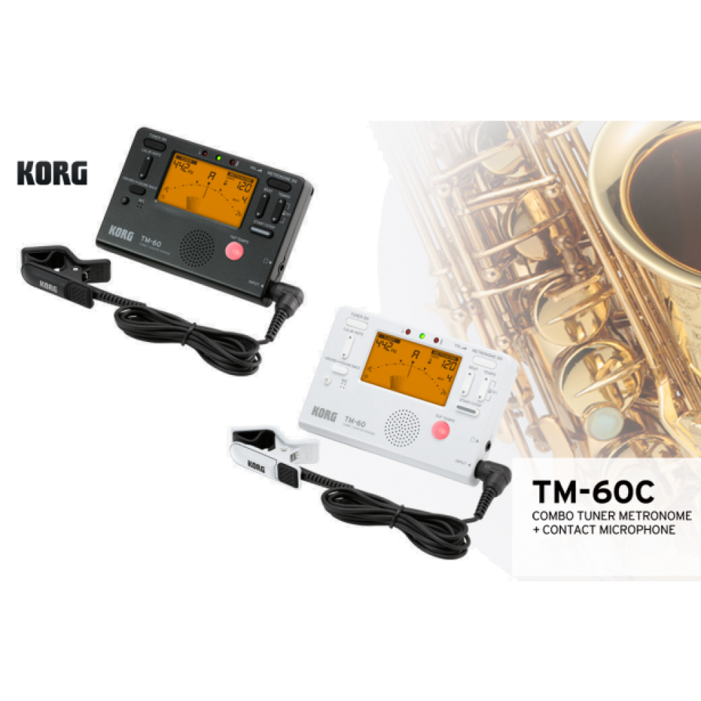 Korg TM60C Combo Tuner Metronome With Contact Microphone (Black / White)
